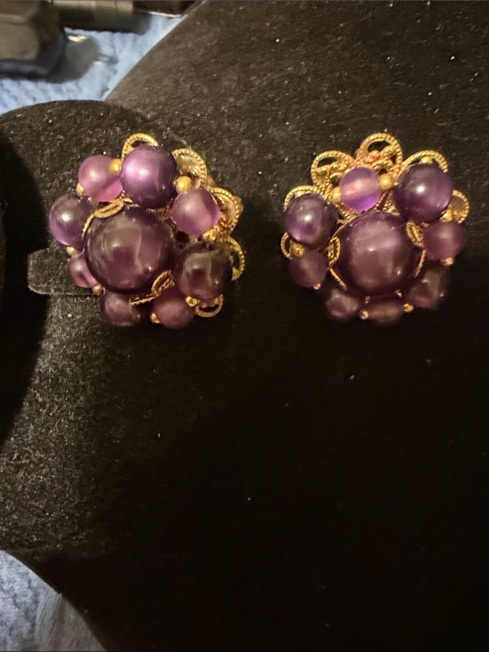 RARE Vintage Purple & Gold Beaded Screw-back  Earrings